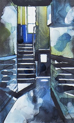 Lot 627 - SHADES OF BLUE AND GREY, A WATERCOLOUR BY BRYAN EVANS