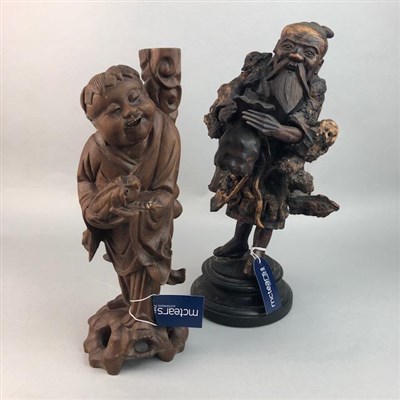 Lot 162 - A LOT OF TWO CHINESE CARVED WOOD FIGURES
