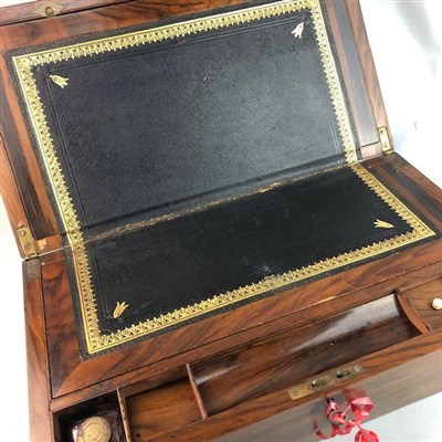 Lot 91 - AN EARLY 20TH CENTURY BRASS BOUND MAHOGANY WRITING SLOPE
