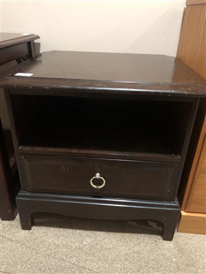 Lot 315 - AN OCCASIONAL TABLE, STAG CUPBOARD AND BEDSIDE CHEST