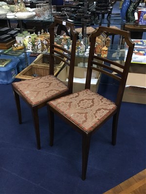 Lot 308 - A PAIR OF MAHOGANY BEDROOM CHAIRS AND AN OAK PAPER RACK