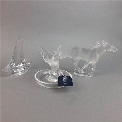 Lot 142 - A DAUM GLASS MODEL YACHT AND TWO LALIQUE GLASS FIGURES