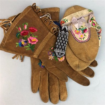 Lot 144 - A PAIR OF POSSIBLY NATIVE AMERICAN GLOVES AND SLIPPERS