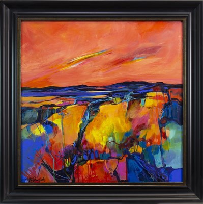 Lot 564 - SUNSET SONG, AN ACRYLIC BY SHELAGH CAMPBELL