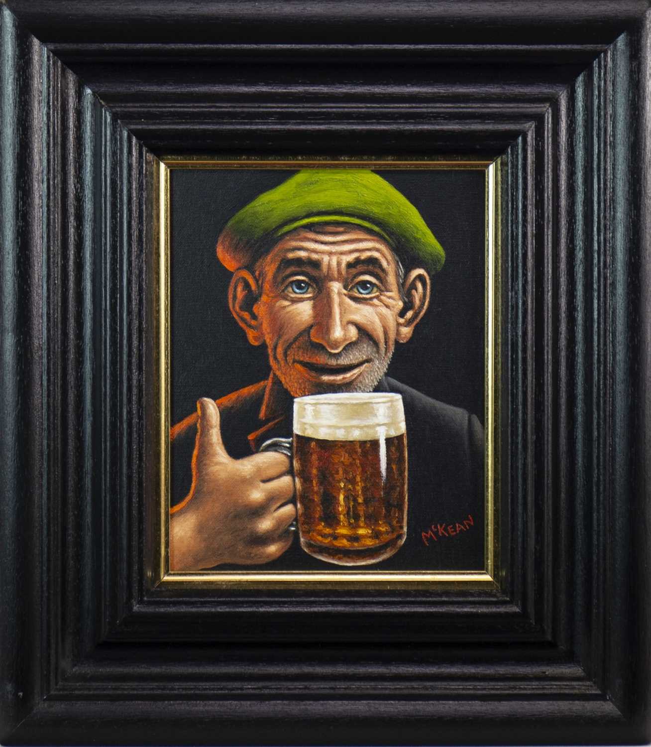 Lot 666 - THE MAN WHO LOVED BEER, AN OIL BY GRAHAM MCKEAN