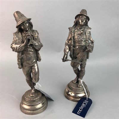 Lot 206 - A PAIR OF WHITE METAL FIGURES OF MUSICIANS AFTER LALOUETTE