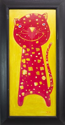 Lot 675 - PINK CAT, AN OIL BY J HARROLD