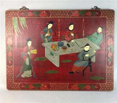 Lot 369 - A CHINESE WOODEN PLAQUE AND A PHOTOGRAPH