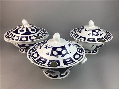Lot 383 - A LOT OF THREE BLUE AND WHITE TUREENS WITH COVERS
