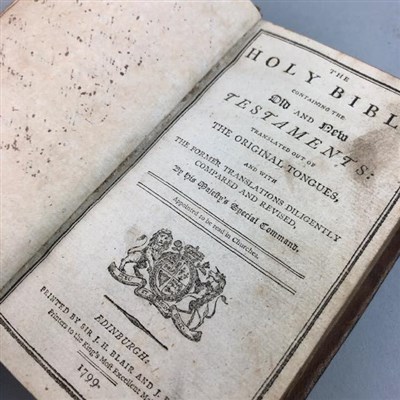 Lot 472 - A GEORGIAN BIBLE AND FOUR STAMPS