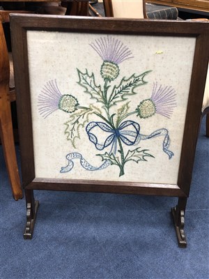 Lot 420 - A WATERCOLOUR OF A PARROT INSET IN A FIRE SCREEN AND ANOTHER SCREEN