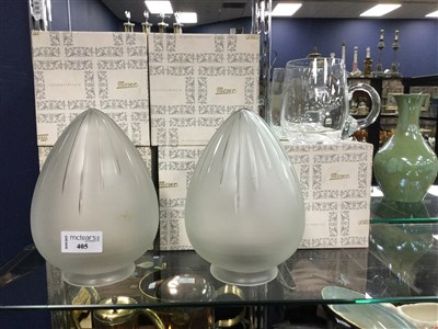 Lot 405 - A PAIR OF GLASS LAMP SHADES AND FIVE MUGS
