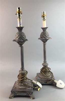 Lot 400 - A PAIR OF BRASS TABLE LAMPS AND FIVE OTHERS
