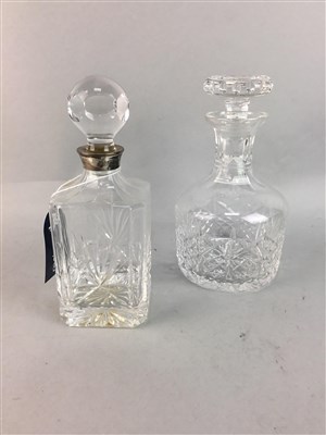 Lot 506 - A SILVER COLLARED DECANTER, CRYSTAL AND GLASS