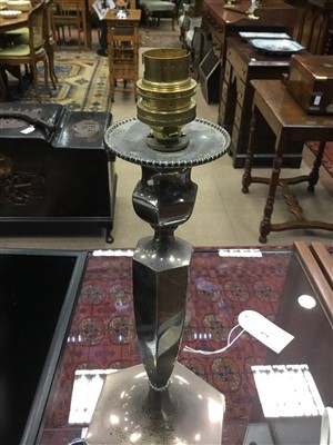 Lot 878 - A GEORGE V SILVER CANDLESTICK TABLE LAMP