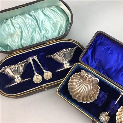 Lot 450 - A PAIR OF WALKER & HALL SILVER SALT DISHES AND ANOTHER PAIR