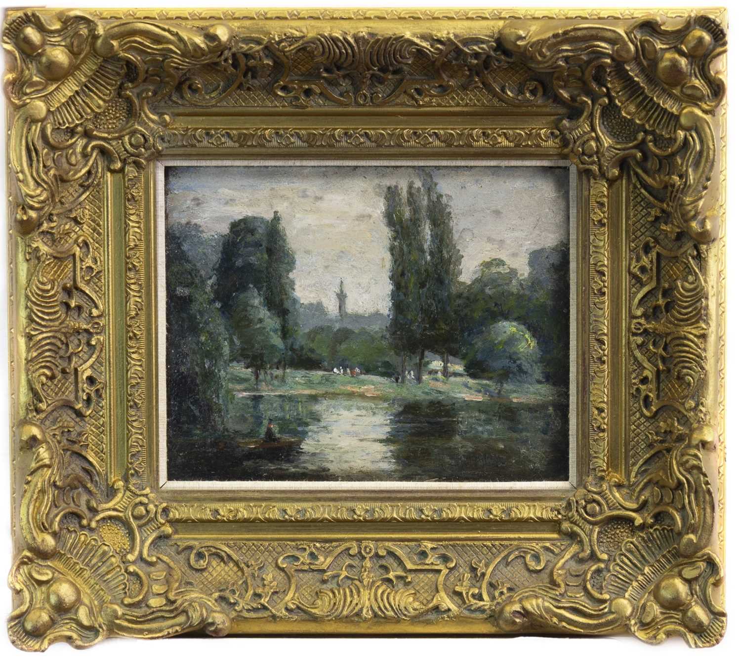 Lot 442 - BOATING ON THE POND, AN OIL BY ALEXANDER JAMIESON