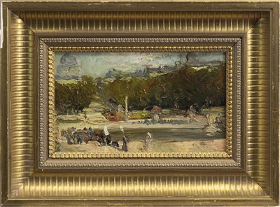 Lot 443 - FIGURES BY A POND, AN OIL BY ALEXANDER JAMIESON