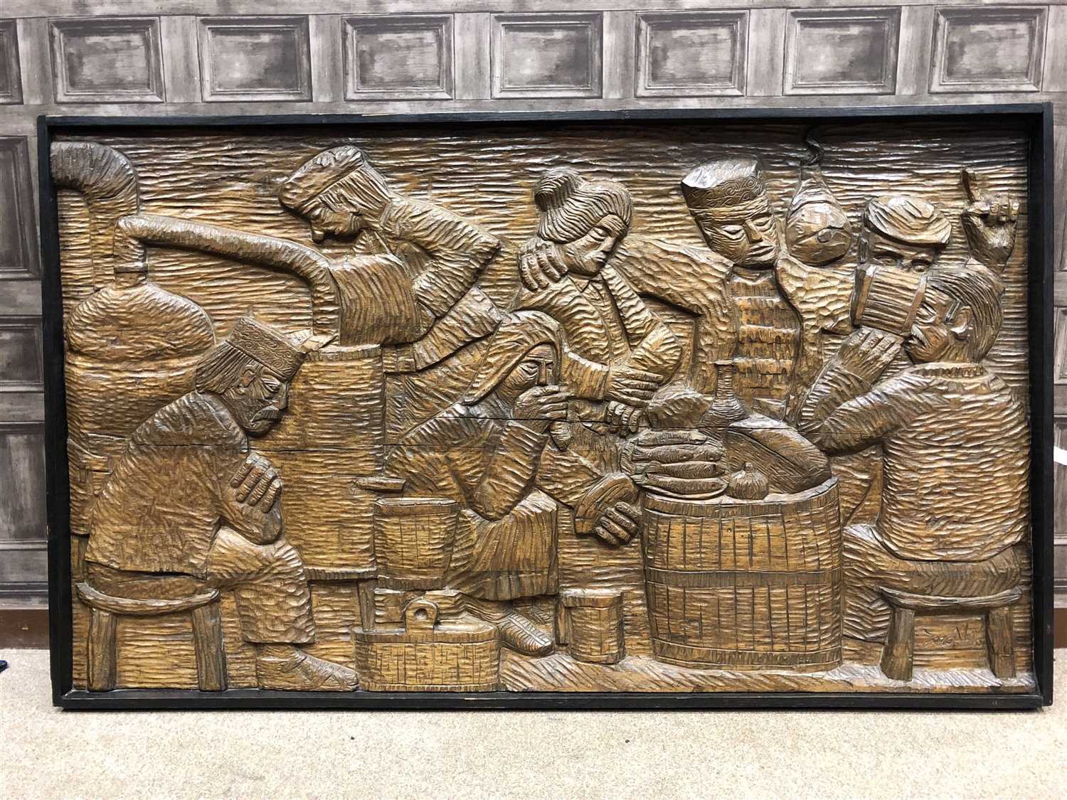 Lot 1112 - AN EASTERN CARVED WOOD PANEL