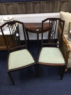 Lot 587 - A MAHOGANY HALL TABLE AND A PAIR OF BEDROOM CHAIRS