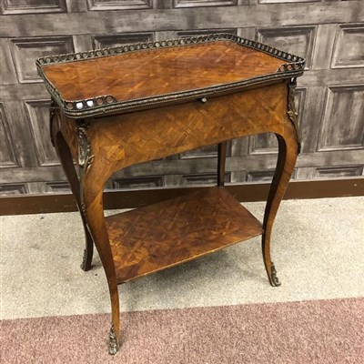 Lot 1678 - A FRENCH KINGWOOD GALLERIED WRITING TABLE