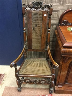 Lot 1692 - A 19TH CENTURY OPEN ELBOW CHAIR