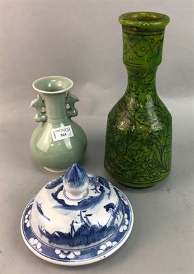 Lot 564 - A CHINESE CELADON VASE, ISLAMIC VASE AND LID