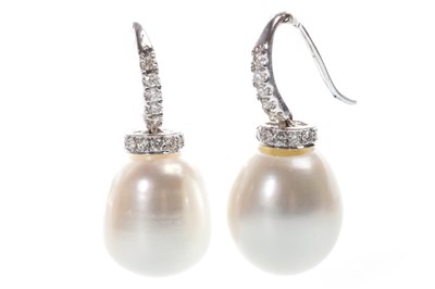 Lot 136 - A PAIR OF PEARL AND DIAMOND EARRINGS