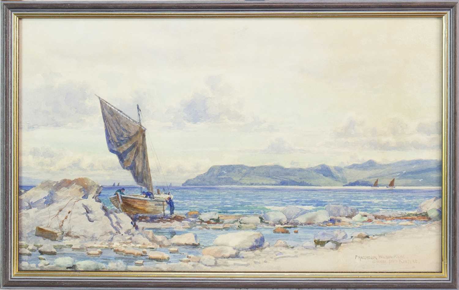 Lot 466 - SANNOX FROM KINTYRE, A WATERCOLOUR BY PETER MACGREGOR WILSON