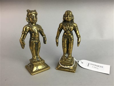 Lot 137 - A PAIR OF INDIAN BRASS FIGURES AND A DOCUMENT HOLDER
