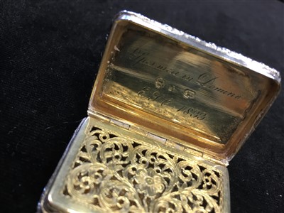 Lot 947 - A WILLIAM IV SILVER VINAIGRETTE ALONG WITH ANOTHER