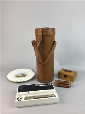 Lot 91 - A LEATHER MAP CARRIER, A CABINET PLATE AND OTHER ITEMS