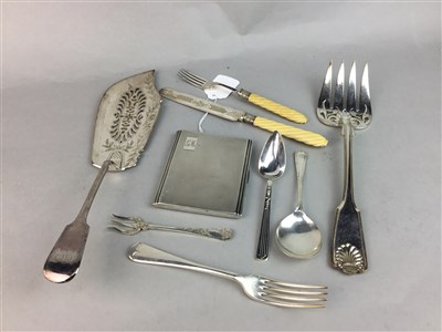 Lot 92 - A SILVER CIGARETTE CASE, CUTLERY AND CANDLESTICKS
