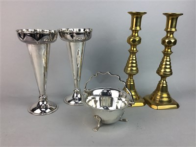 Lot 92 - A SILVER CIGARETTE CASE, CUTLERY AND CANDLESTICKS