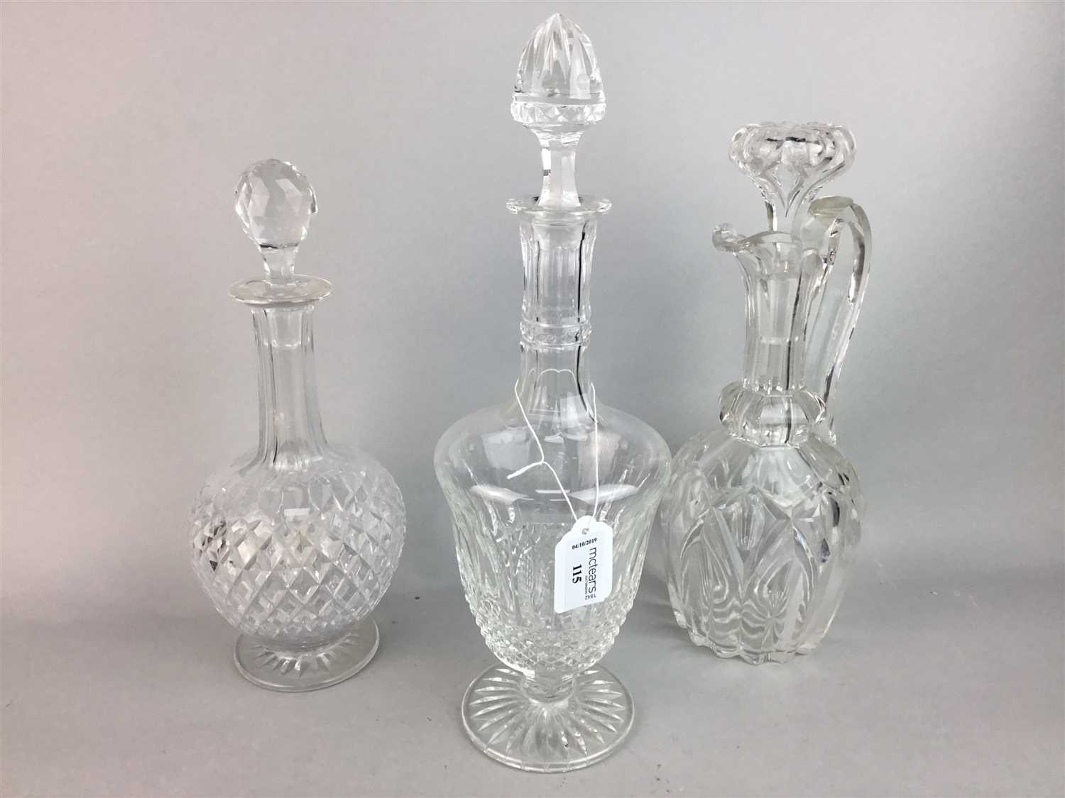 Lot 115 - A LOT OF SEVEN DECANTERS WITH OTHER CRYSTAL ITEMS