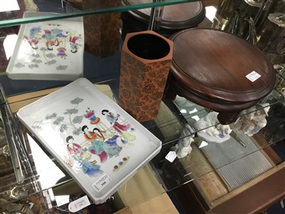 Lot 166 - A CHINESE TRAY, BRUSH POT AND VASE