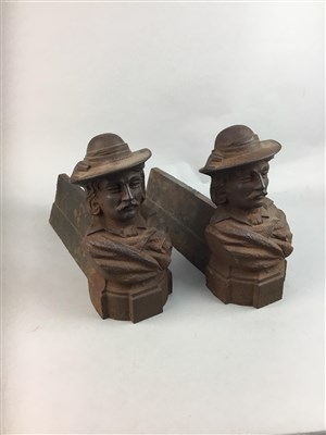 Lot 192 - A CAST IRON FIREPLACE FENDER AND FIRE DOGS