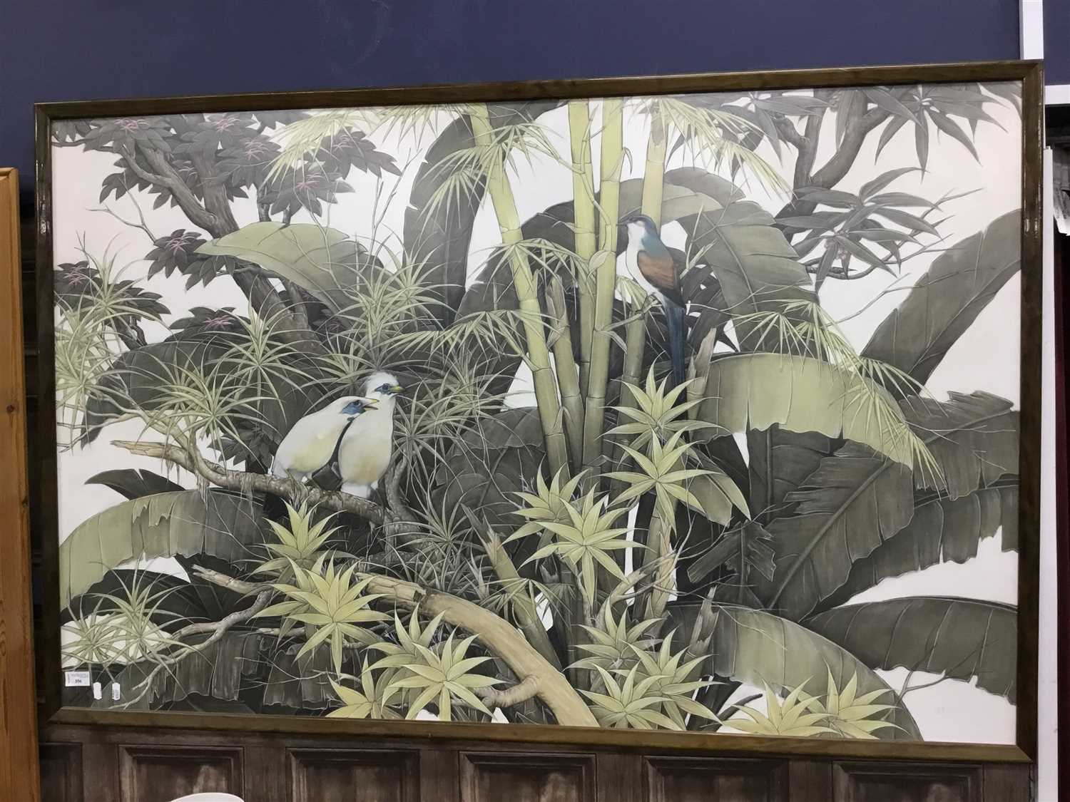 Lot 356 - A LARGE BALINESE PICTURE OF BIRDS AND ANOTHER