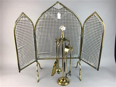 Lot 361 - A BRASS FIRE GUARD ALONG WITH COMPANION SET AND OTHER ITEMS