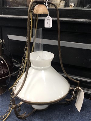 Lot 362 - A DUTCH OIL LAMP STYLE CEILING LIGHT AND ANOTHER