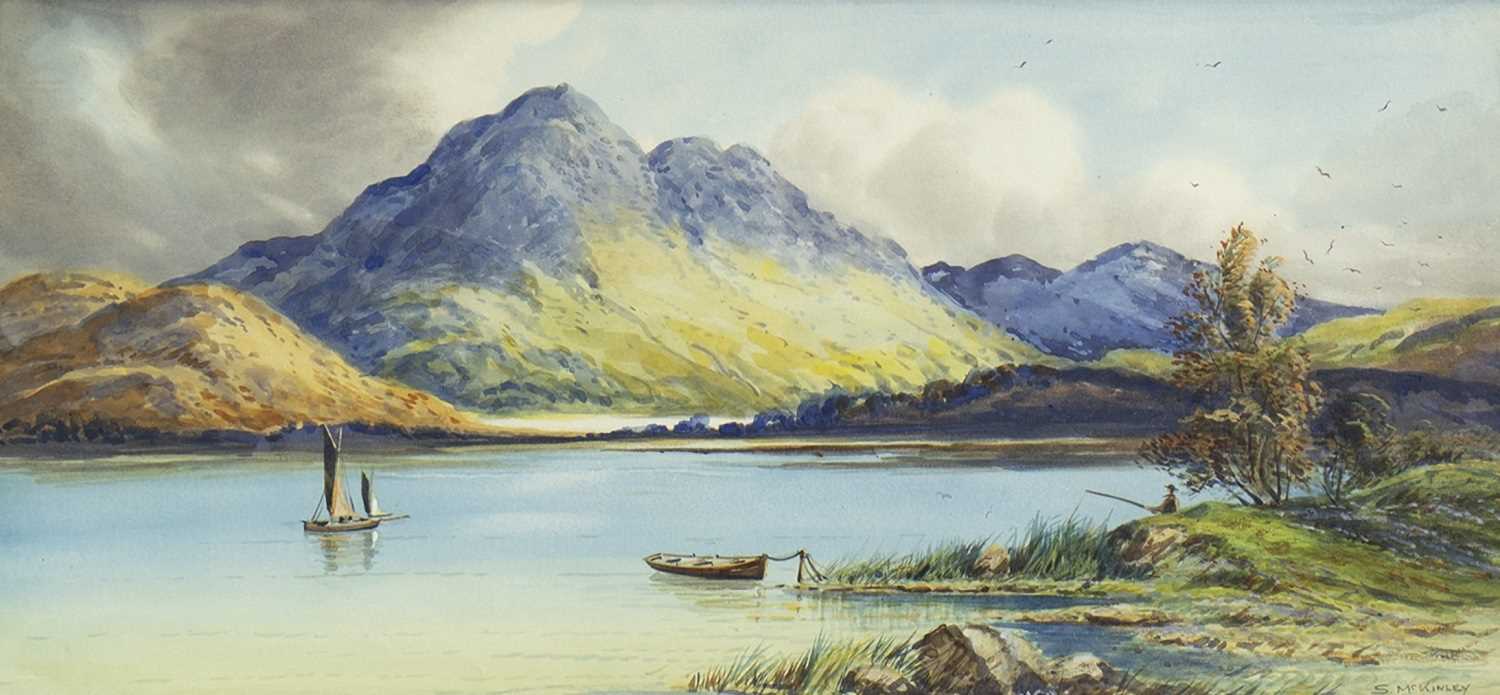 Lot 95 - SCOTTISH LOCH SCENE, A WATERCOLOUR BY C MCKINLAY