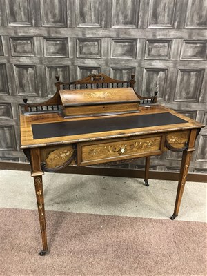 Lot 1662 - A 19TH CENTURY ROSEWOOD AND FLORAL MARQUETRY WRITING DESK