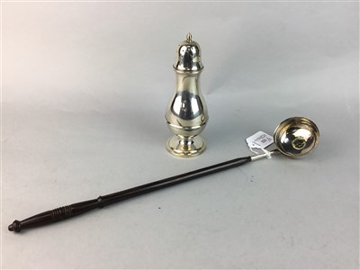 Lot 321 - A SILVER SUGAR CASTER AND A TODDY LADLE