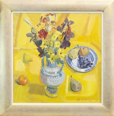 Lot 788 - YELLOW STILL LIFE, AN OIL BY CATRIONA CAMPBELL