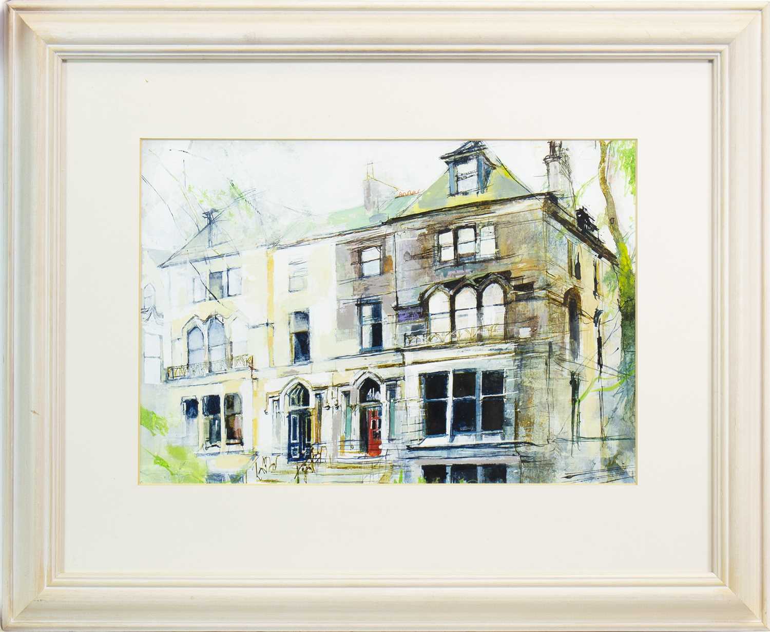 Lot 565 - THE RED DOOR, WESTBOURNE GARDENS, A WATERCOLOUR BY KENNETH A BURNS