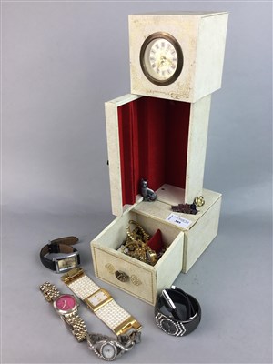 Lot 389 - A COLLECTION OF COSTUME JEWELLERY AND CLOCK JEWELLERY BOX