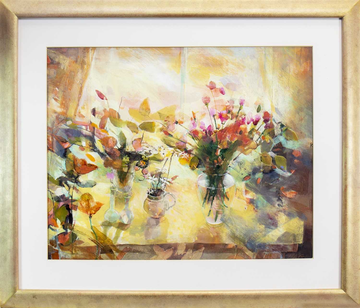 Lot 791 - AUTUMN STILL LIFE, A WATERCOLOUR BY HAZEL NAGL