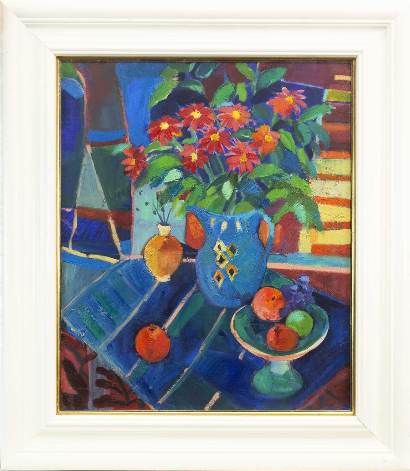 Lot 601 - RED ASTERS, AN OIL BY ANNE MENDELOW