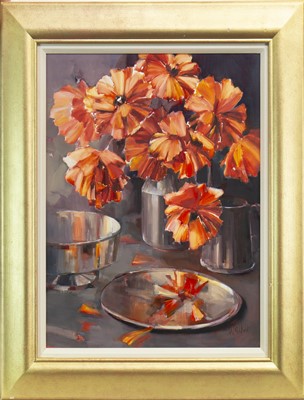 Lot 523 - POPPIES AND PEWTER, AN OIL BY ETHEL WALKER