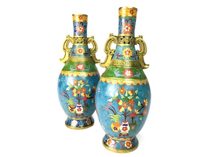 Lot 1162 - A PAIR OF CHINESE CLOISONNE VASES